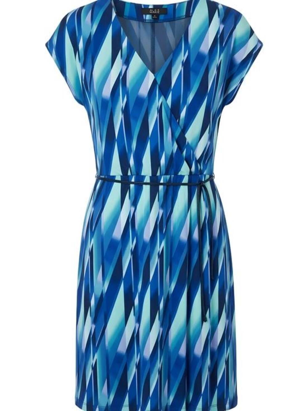 Alex Marie Blue Multi-Tone Geometric Wrap Dress